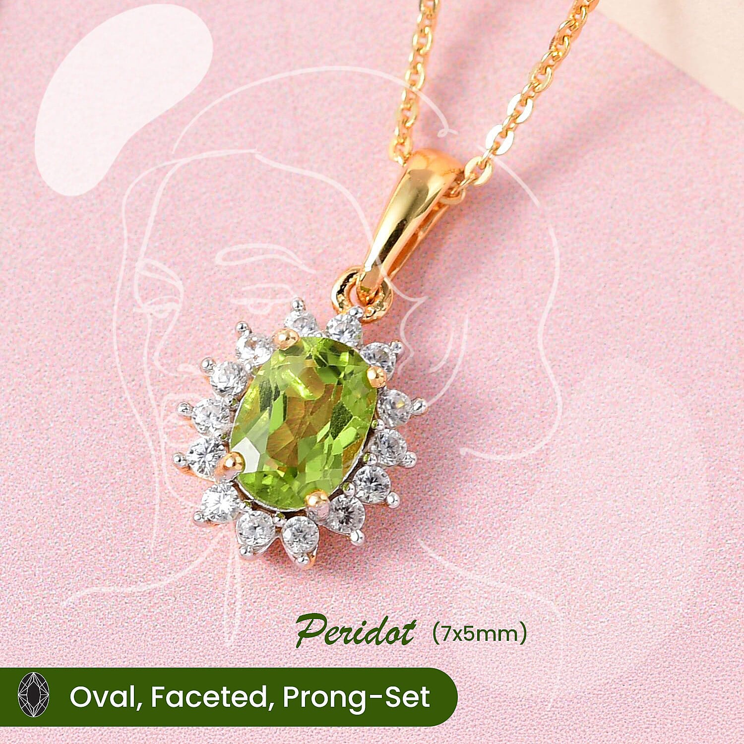 Hebei Peridot and Natural Cambodian Zircon Pendant with Chain(Size-20 with Lobster Clasp) in 18K Vermeil Yellow Gold Plated Sterling Silver 1.17 Ct.